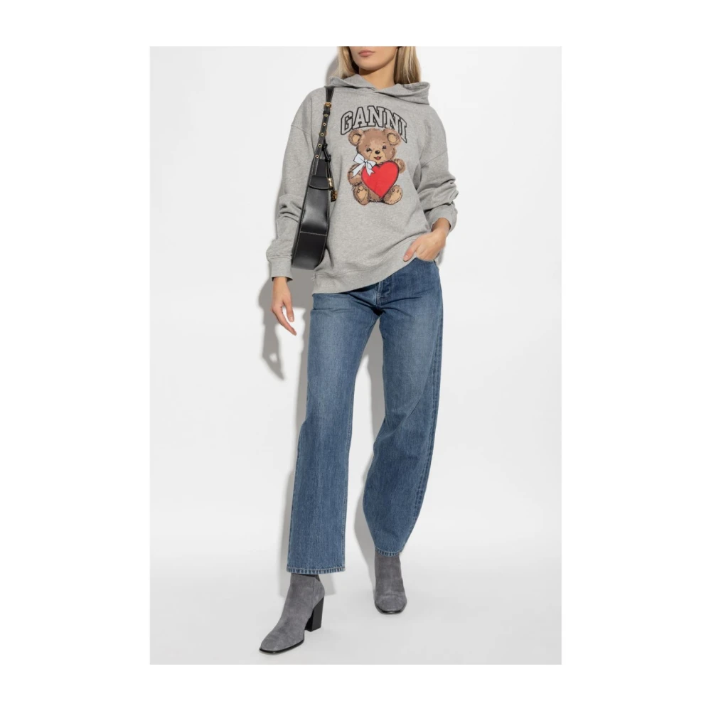 Ganni Grijze Grafische Print Hoodie Gray Dames