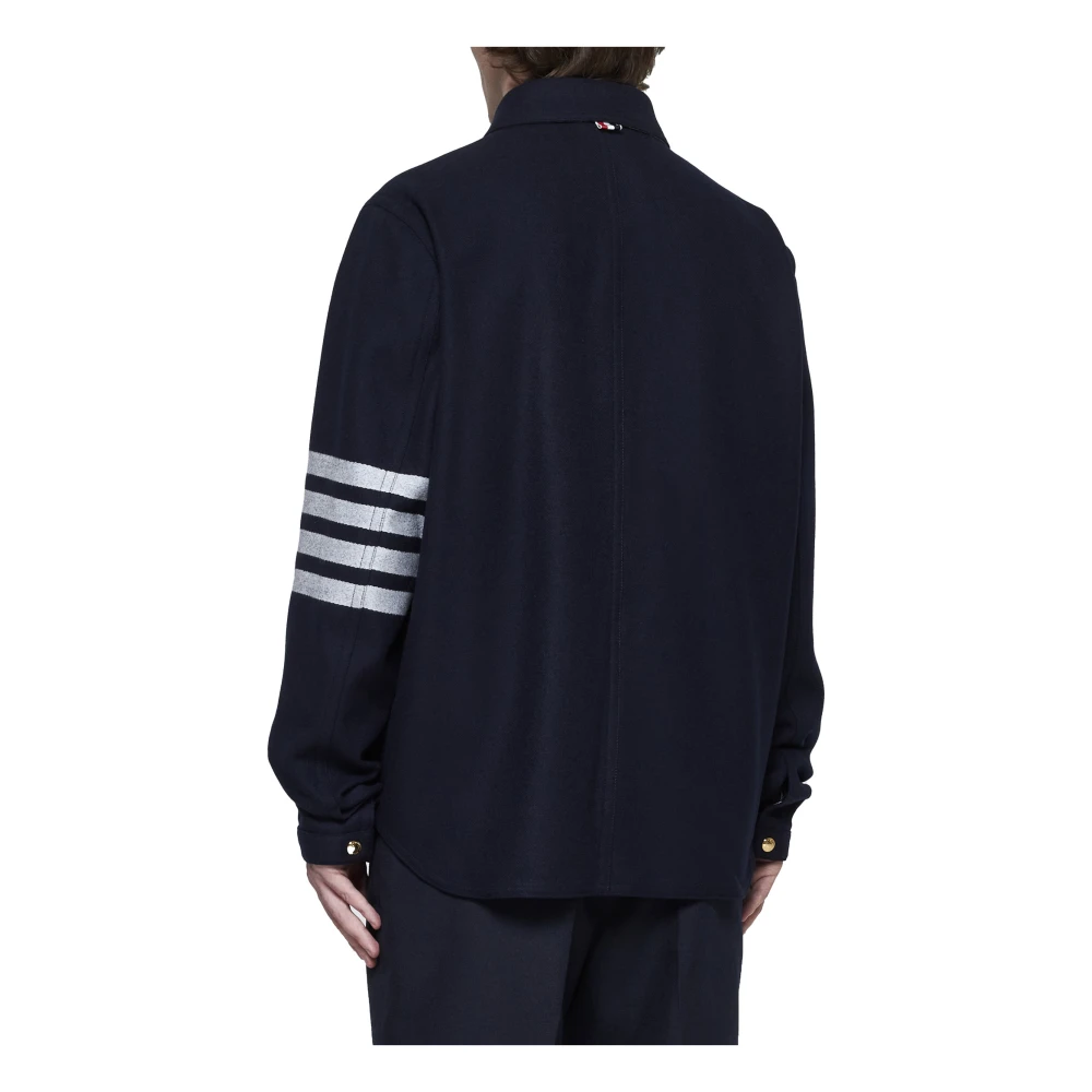 Thom Browne Navy Blauwe Wol Utility Jas Blue Heren