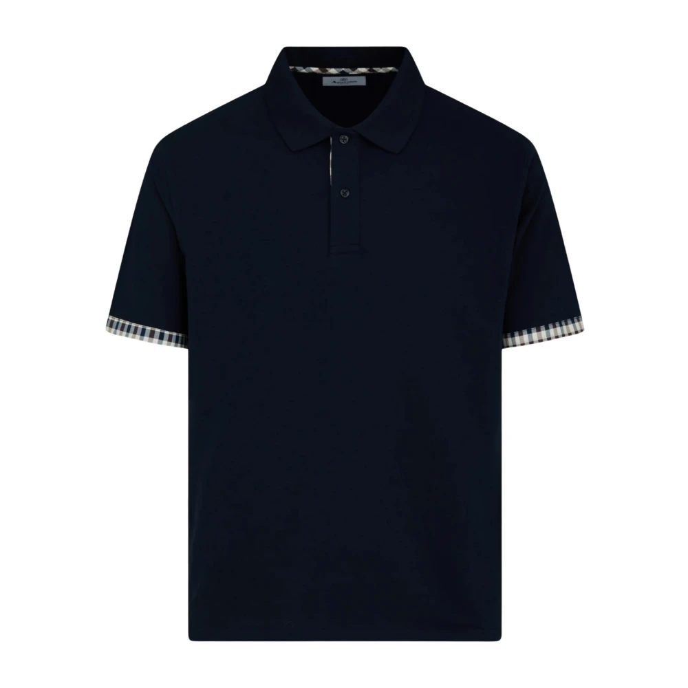 Aquascutum Men's Blue Cc Stretch Piquet Polo - Polo Shirts - L - Tops
