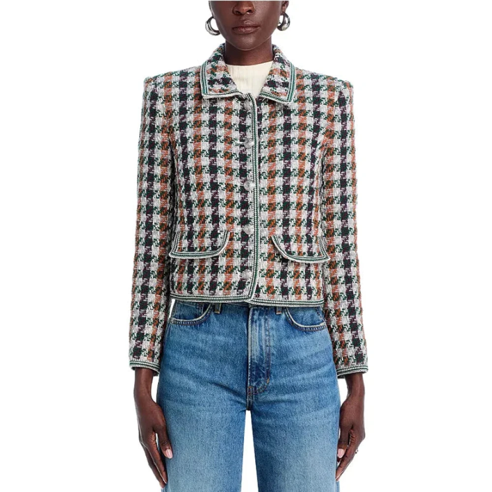 Veronica Beard Houndstooth Tweed Jas met Twee-Tint Trim Multicolor Dames