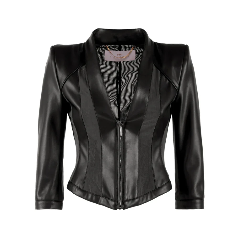 Nenette Zwarte Eco-Leren Pagoda Schouderjas Black Dames