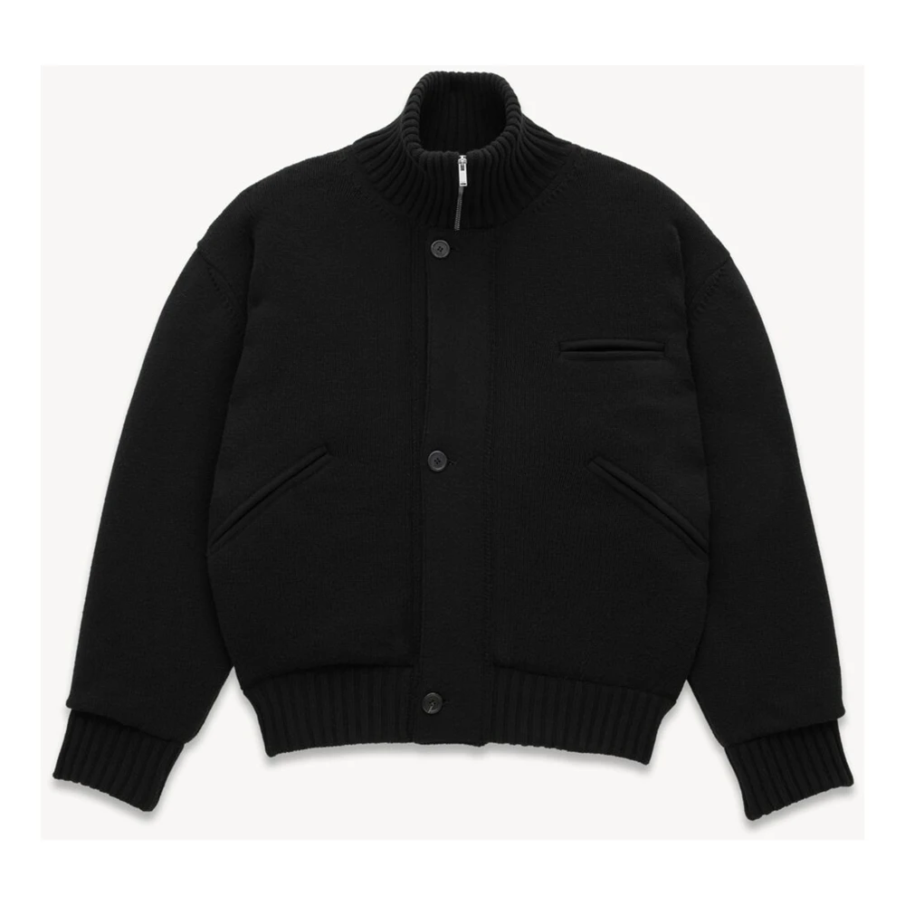Saint Laurent Zwarte wollen jas met ritssluiting Black Heren