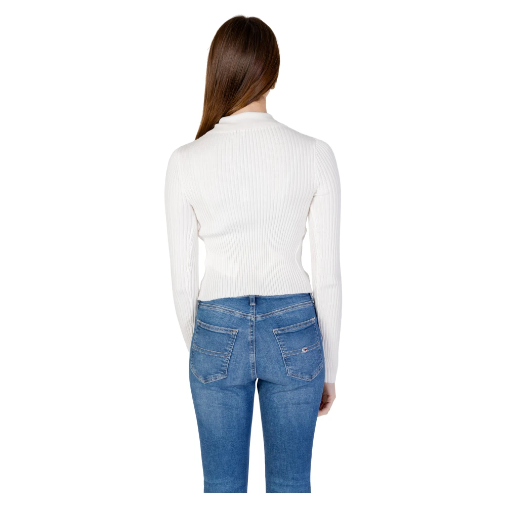 Tommy Jeans Halve Rits Trui van Gerecycled Polyester White Dames