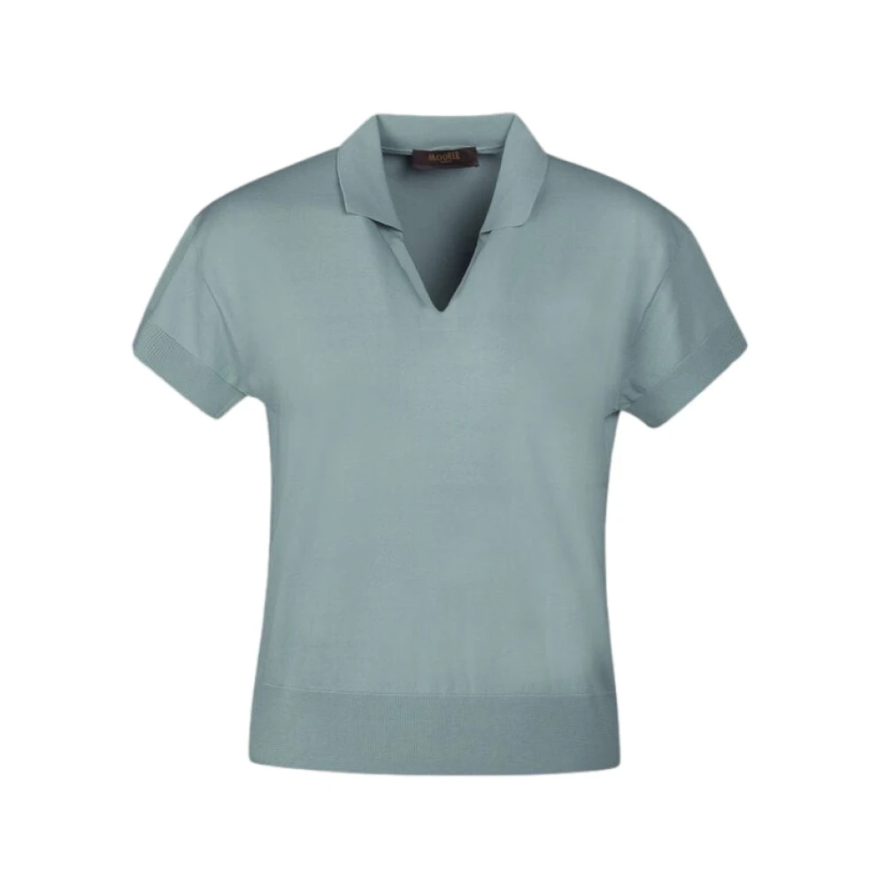 Moorer Women's Blue V-Neck Knitwear, 3XS, Polo With V-Neck And Shirt Collar