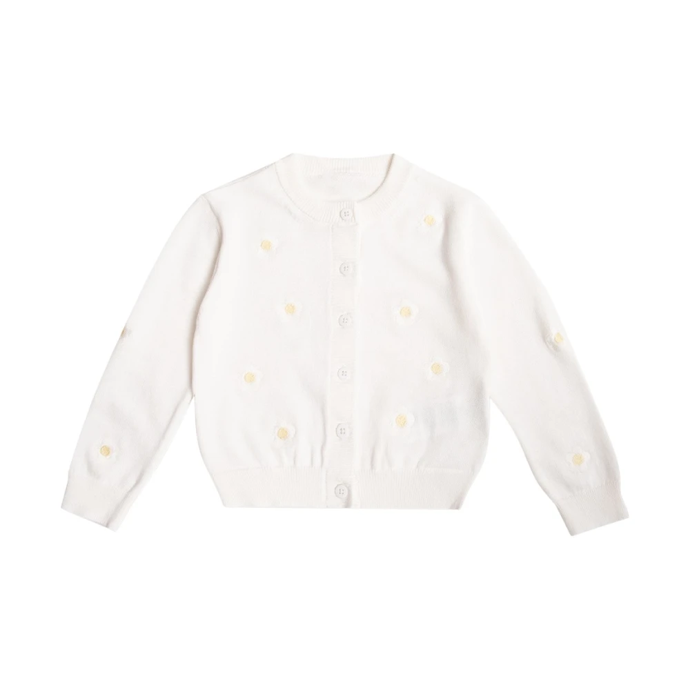 Stella Mccartney Girls White Floral Motif Cardigan- Cotton - Kids Cardigans - 9 M - Kids