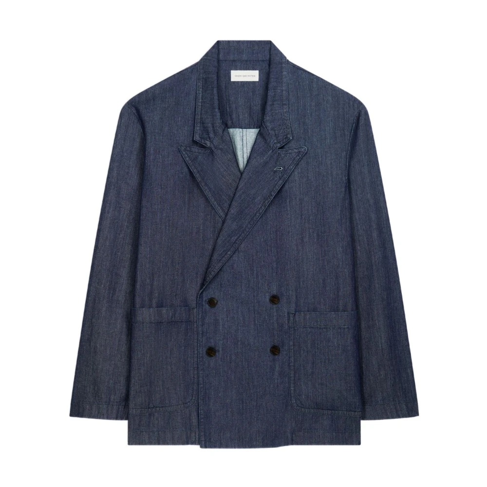 Dries Van Noten Men's Blue Double-Breasted Blazer