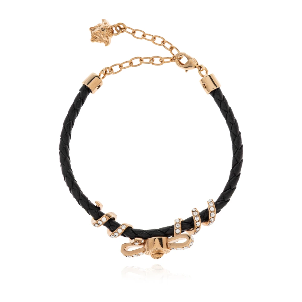 Versace Vrouw Zwart Accessoires Dames, One Size, Leer, Medusa '95 Crystal Leather Bracelet