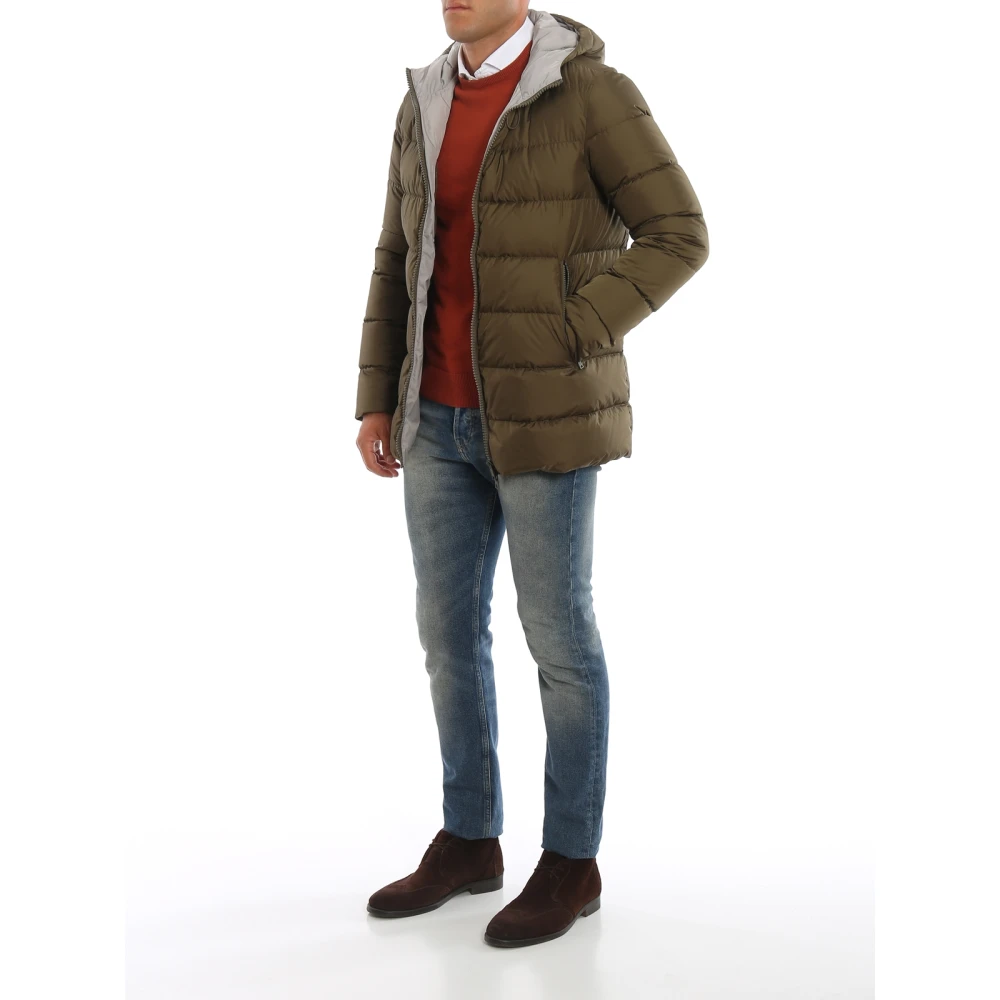 Herno Pufferjas met vaste capuchon en ritszakken Green Heren