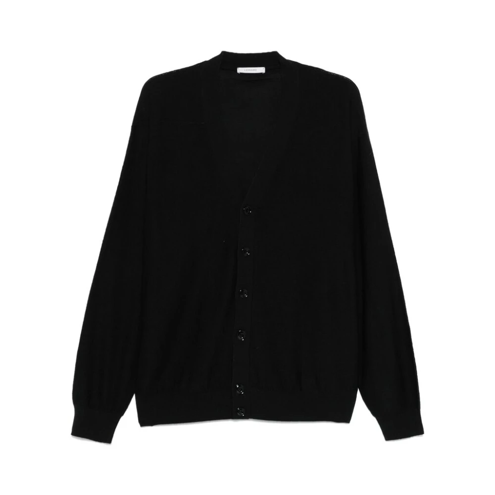 Lemaire Zwarte Sweater met knoopsluiting en decoratieve knopen Black Heren