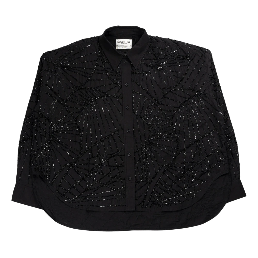 Essentiel Antwerp Paljett Spindelväv Broderad Skjorta Black, Dam