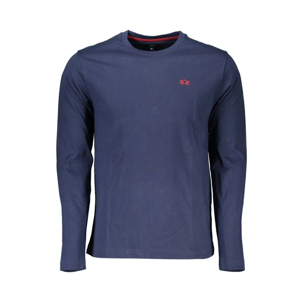 LA MARTINA Blauw Geborduurd Ronde Hals T-shirt Blue Heren