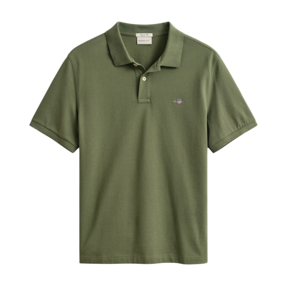 Gant Men's Green Polo Shirts, 3XL, Reg Shield Ss Pique Polo