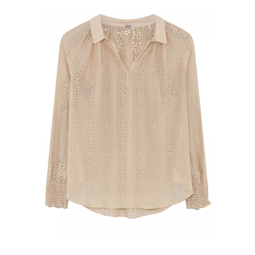 Gustav Feminine Blouse met V-hals en Smock-manchetten Beige Dames