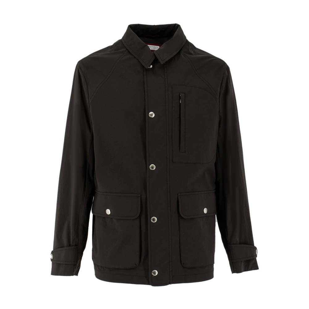 BRUNELLO CUCINELLI Sportieve Katoenen Canvas Jas Brown Heren