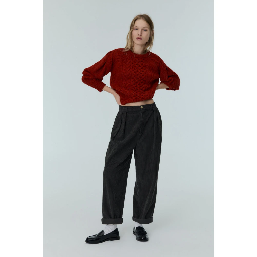 The New Society Corduroy Straight Cut Pants Graphite Black Dames