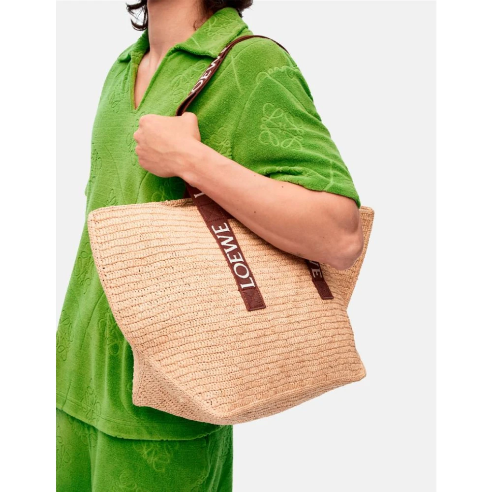 Loewe Fold Shopper Raffia Tas Beige Dames