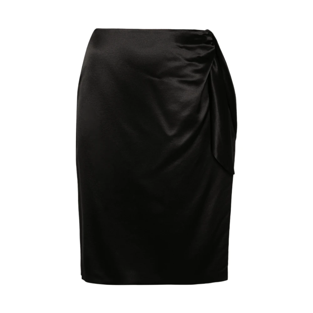 Saint Laurent Satijnen Rok met Knoopdetail Black Dames