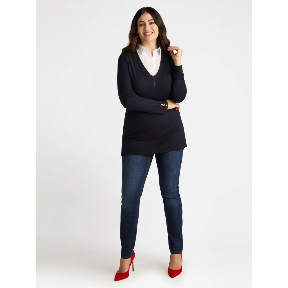 Fiorella Rubino Lange Pullover met Lenzing™ Ecovero™ Viscose Blue Dames