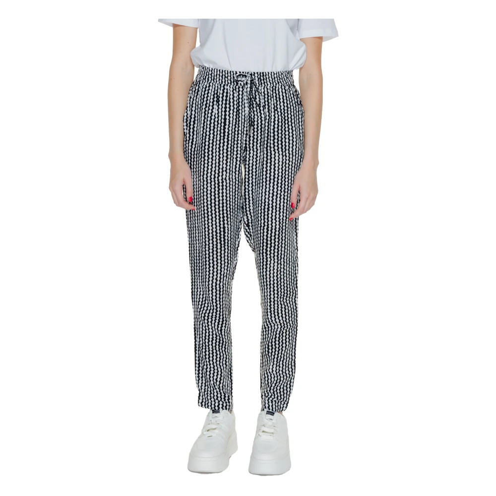 Only Geometrisch Patroon Zwarte Broek met Veters Black Dames