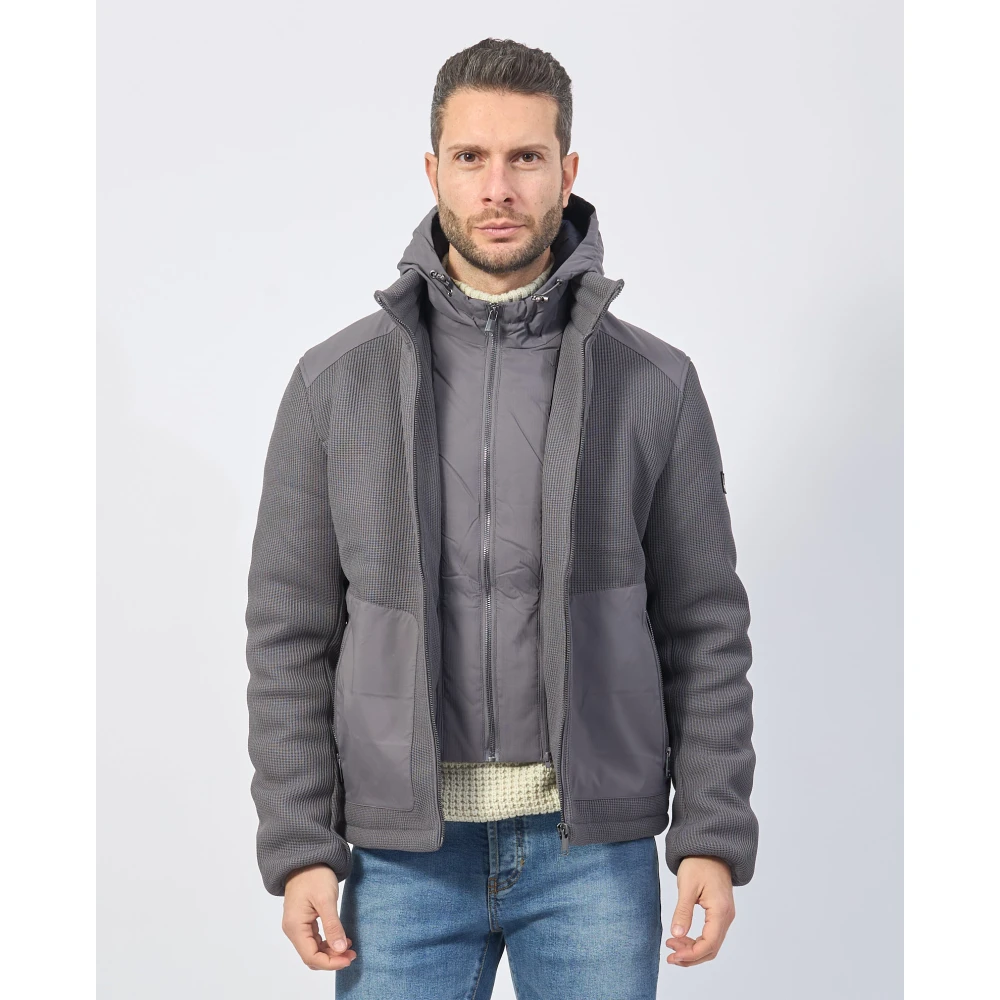 YES ZEE Grijze gebreide jas met capuchon en softshell inzetstukken Gray Heren