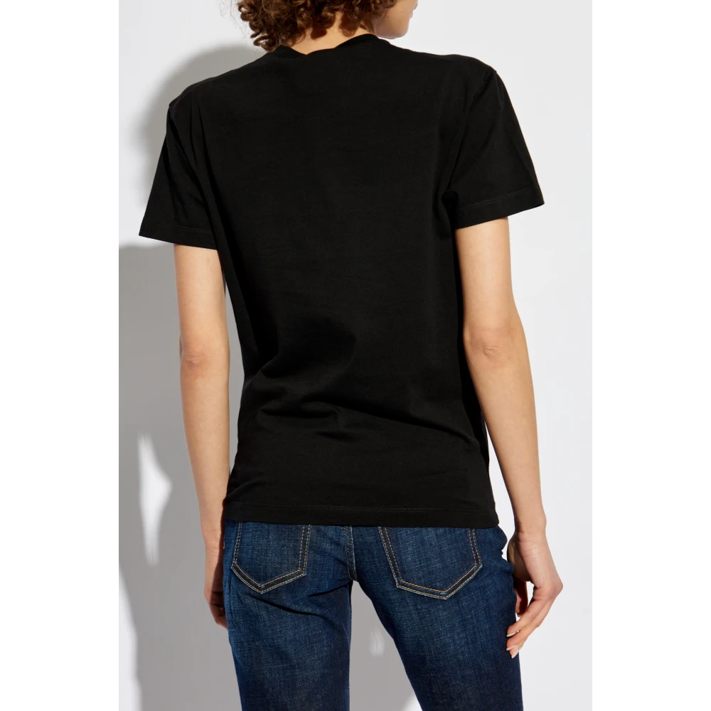 Dsquared2 T-shirt met logo en fluwelen afwerking Black Dames