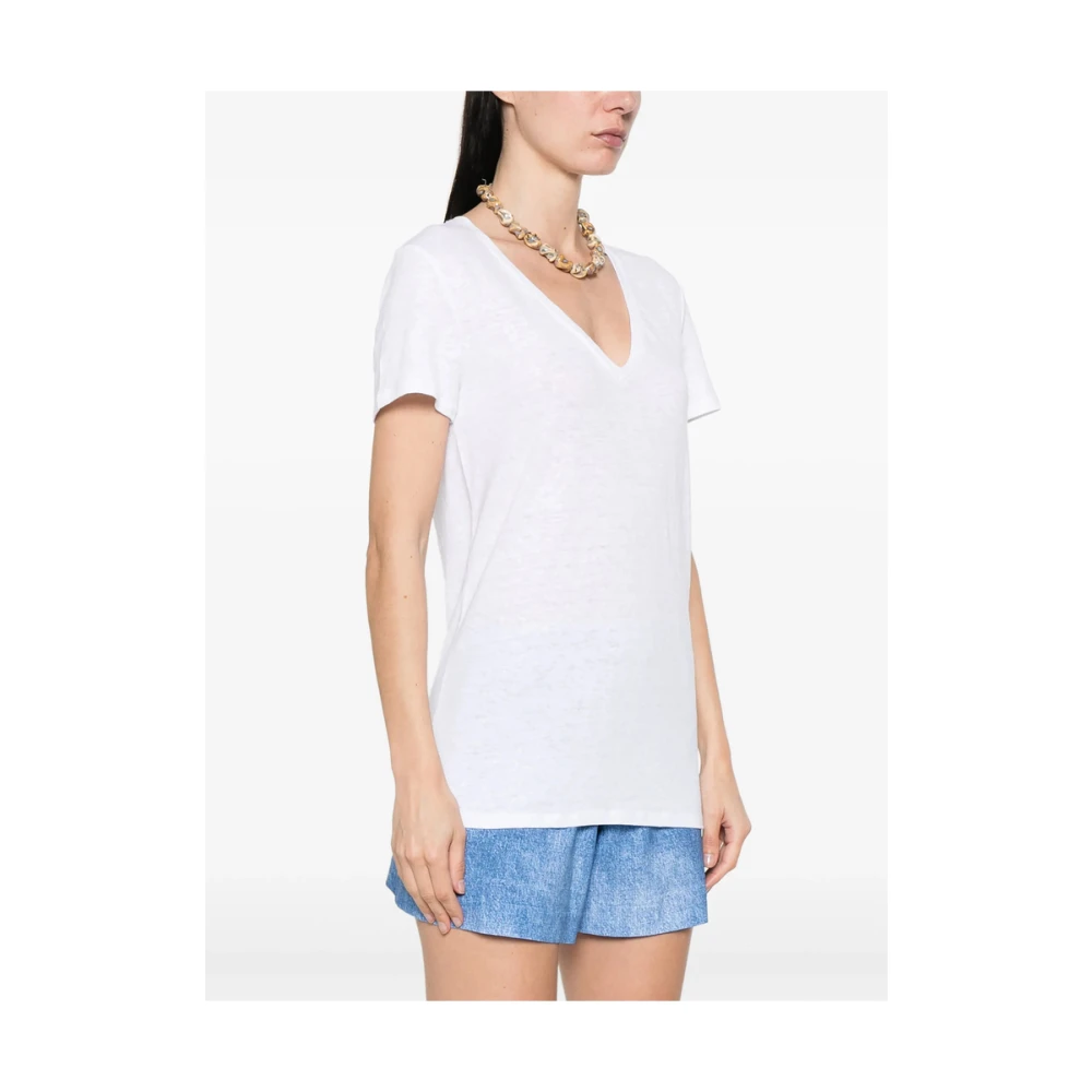 majestic filatures Witte V-hals T-shirt Korte Mouwen White Dames