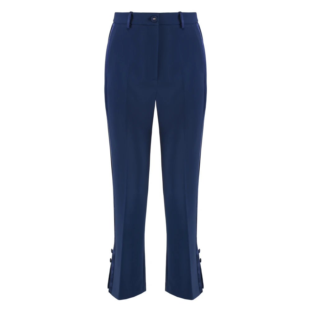 Elisabetta Franchi Flared Satijnen Broek met Zijsplitten Blue Dames