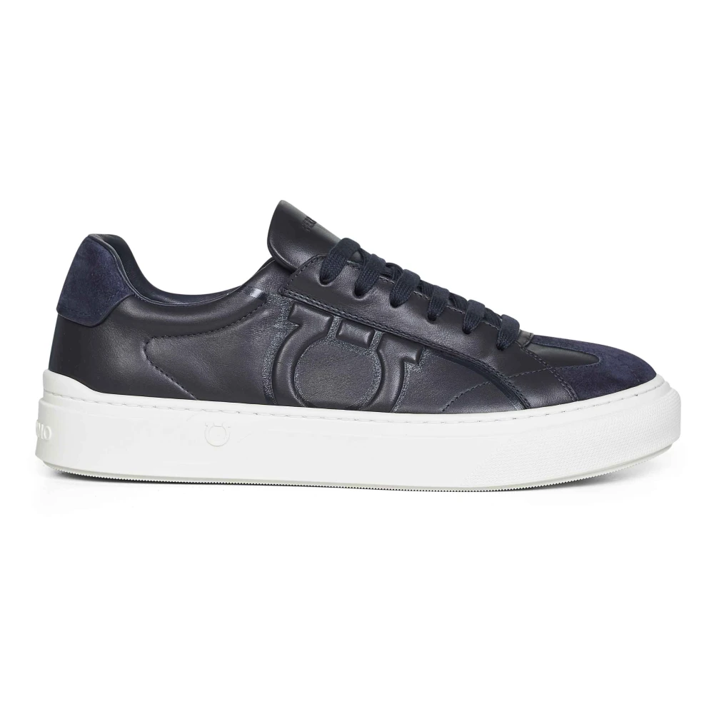 Ferragamo Men's Blue Gancini Leather Trainers - Sneakers - 8 Uk - Shoes