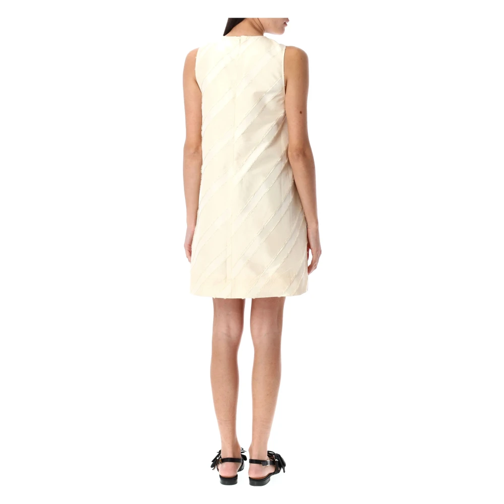 Ganni Off White Gestreepte Mini Jurk White Dames
