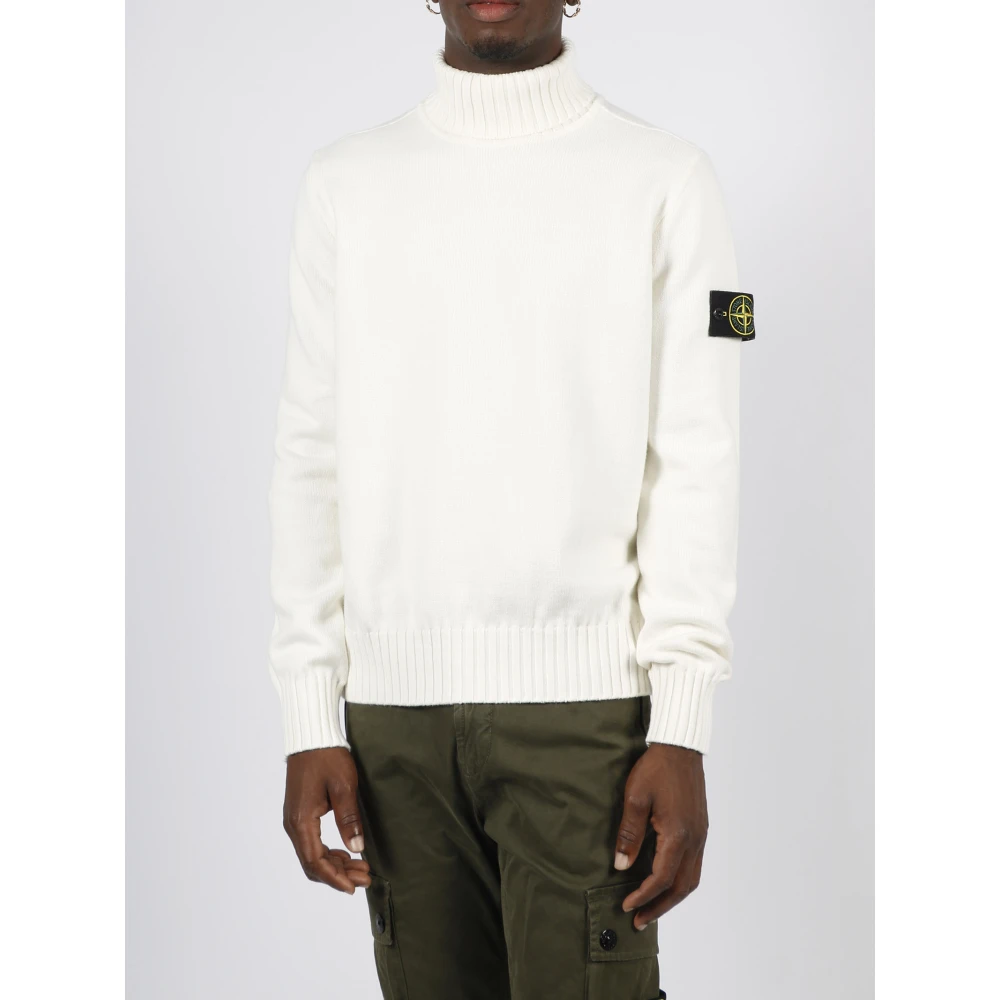 Stone Island Slim Fit Coltrui Katoenen Trui White Heren