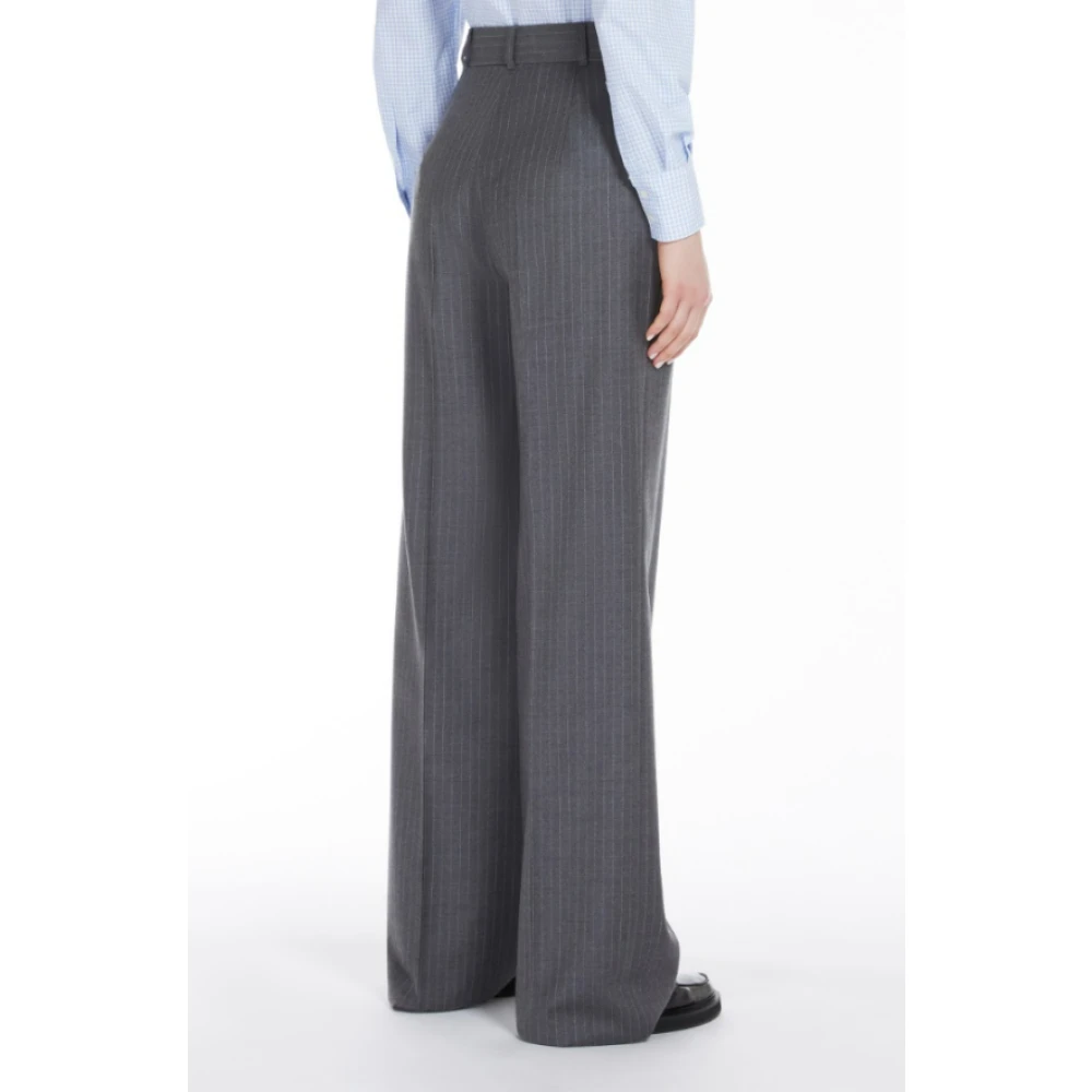 Max Mara Grijze Wolflanel Straight-Cut Broek Gray Dames