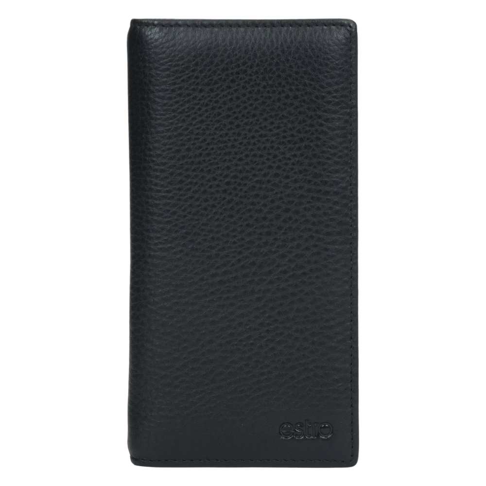 Estro Men's Black Large Wallet In Pebbled Genuine Leather - Wallets & Cardholders - One Size - Accessories