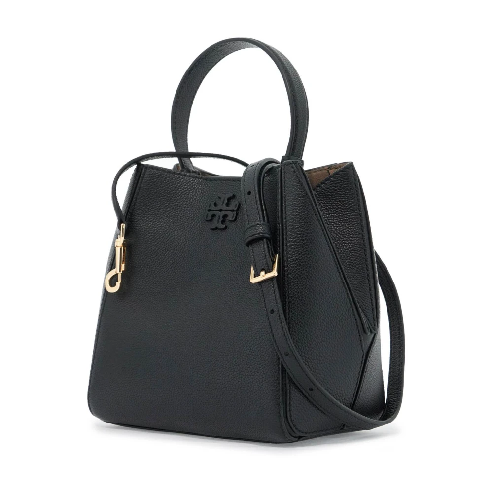 TORY BURCH Grained Leather Bucket Bag Black Dames