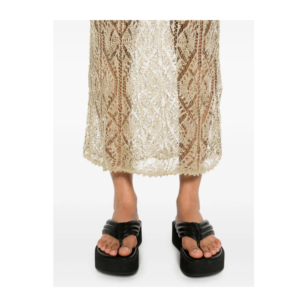 Ganni Midi V-Neck Metallic Jurk Beige Dames