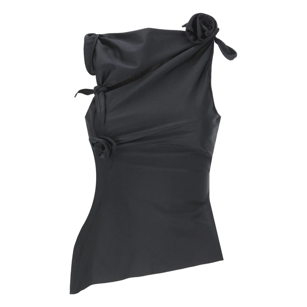 Coperni Women's Black Asymmetric Flower Top - Sleeveless Tops - S - Tops
