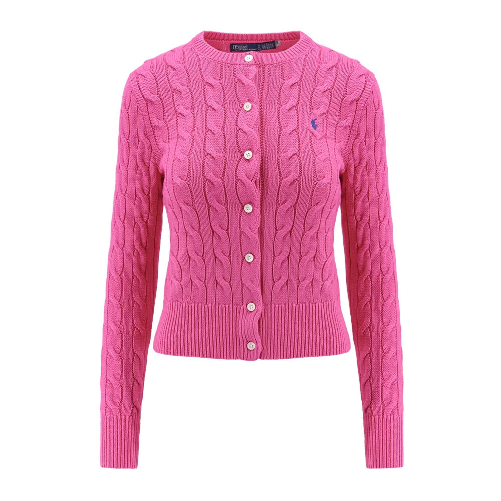 Polo Ralph Lauren Geborduurde Logo Katoenen Vest met Knopen Pink Dames