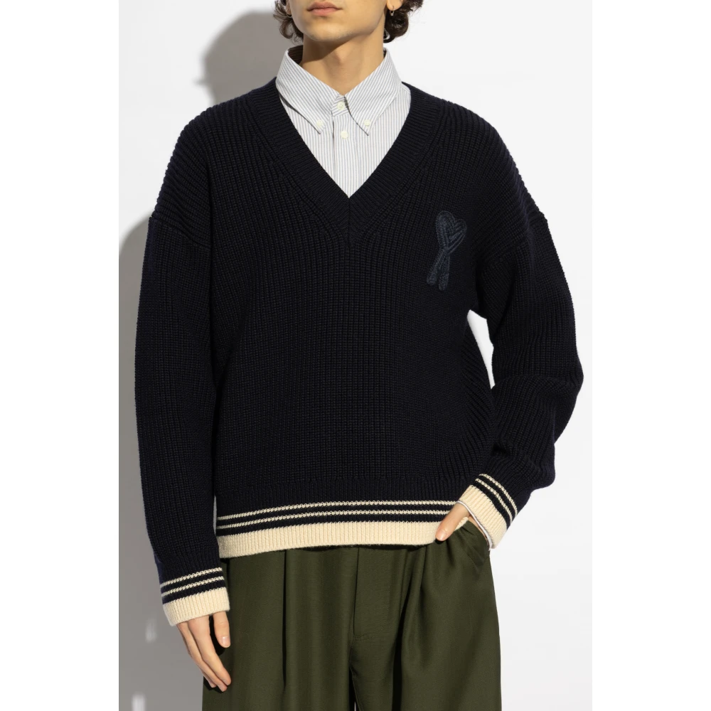 Ami Paris Trui met logo Blue Heren