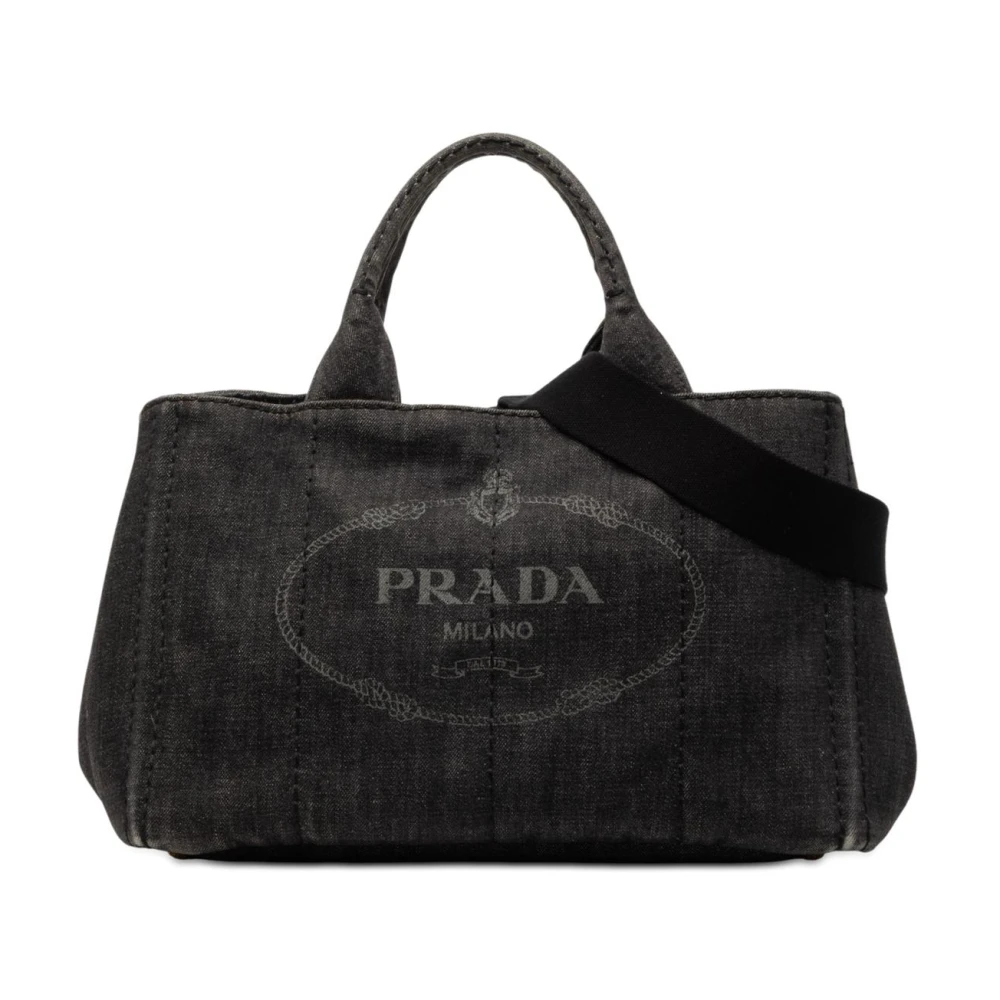 Prada Vintage Women's Gray Pre-Owned Canvas Tote Bag