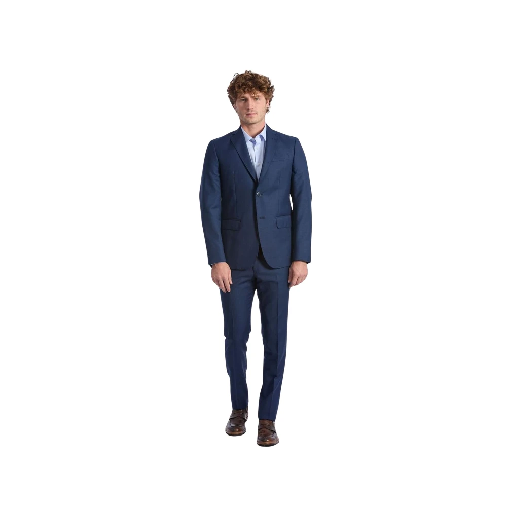 Baldinini Blauw Wol Slim Fit Pak Blue Heren