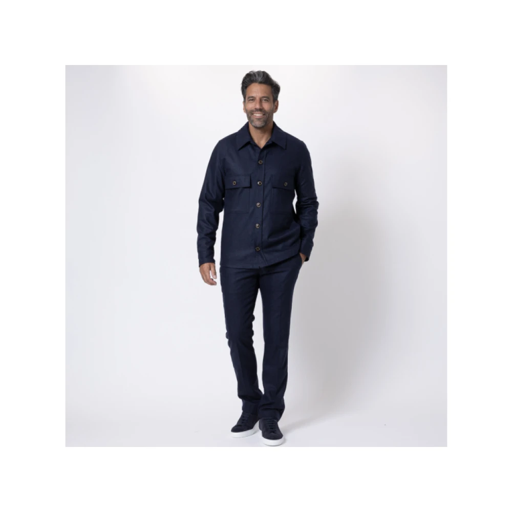 Jacob Cohën Marineblauwe Flanellen Overshirt met Knopen Blue Heren