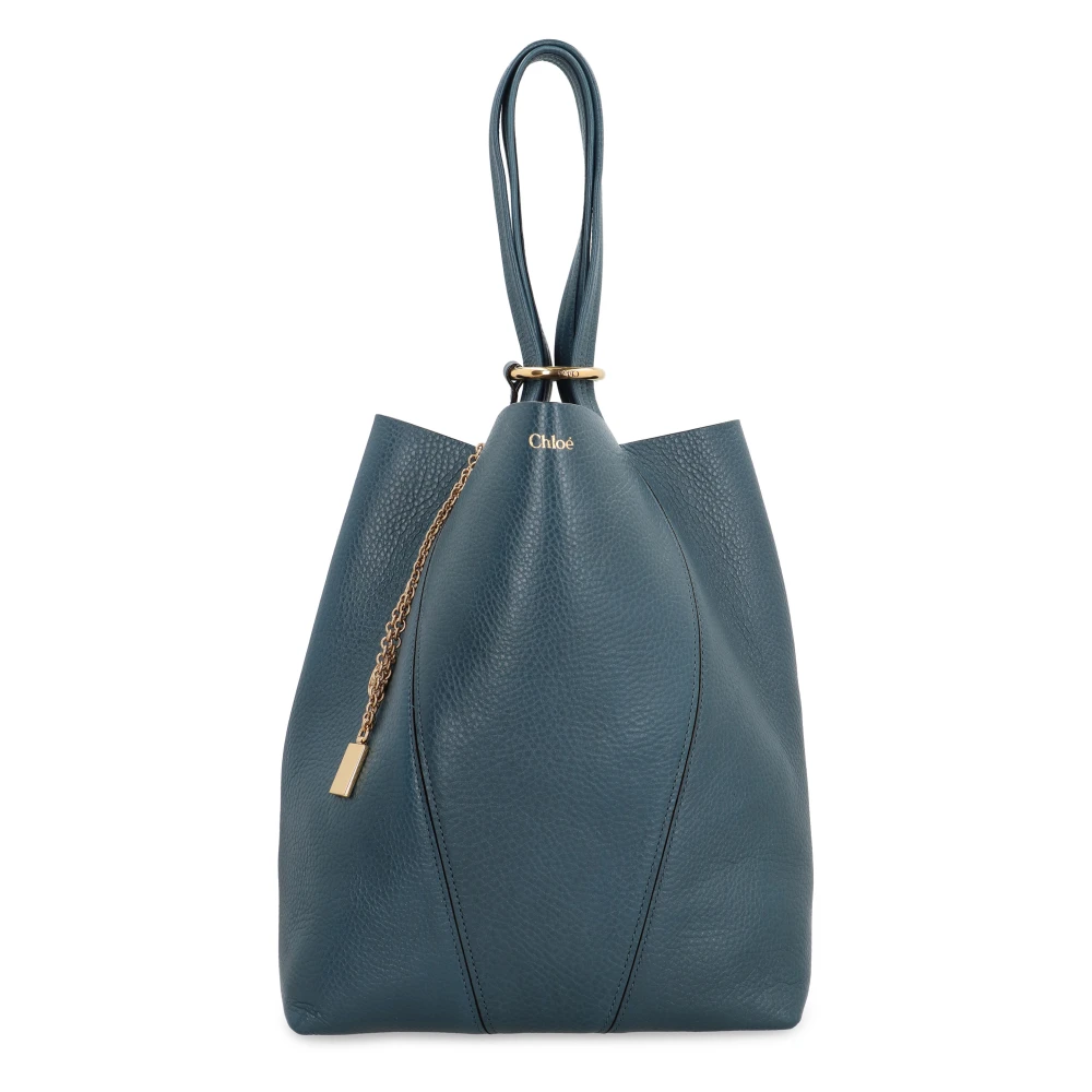 Chloé Leren Tote Tas met Logo Charms Blue Dames