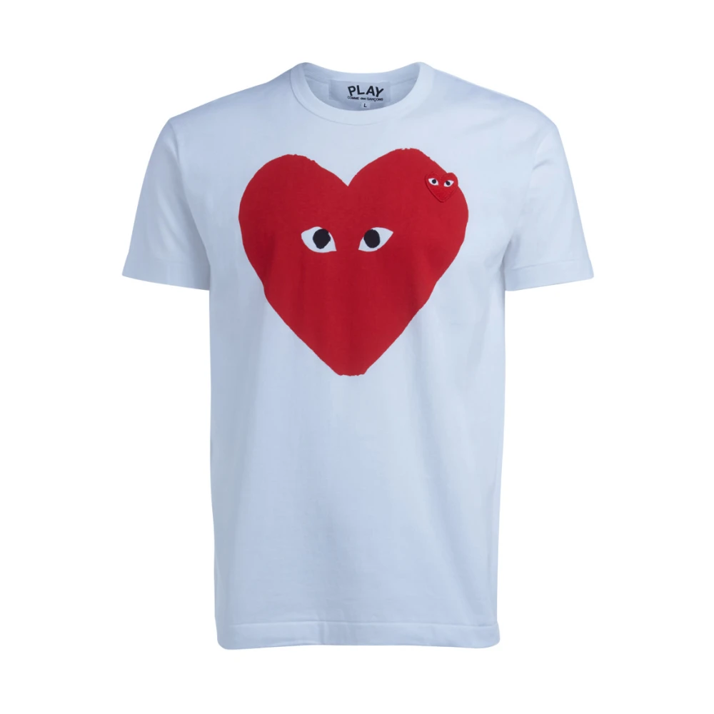 Comme des Garçons Play Witte T-shirt met rood hartprint White Heren