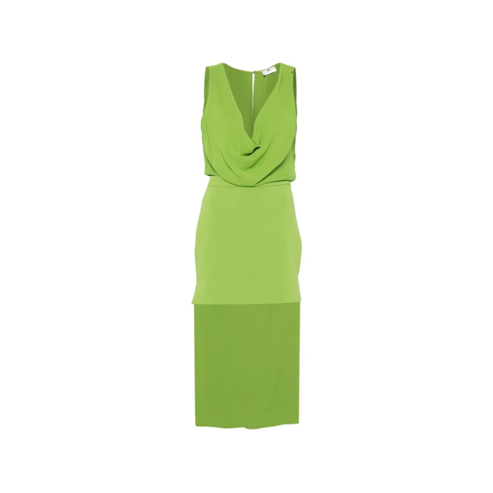 Elisabetta Franchi Green Dress In Viscose Georgette And Crêpe With Train - Female - Gowns - S - Dresses