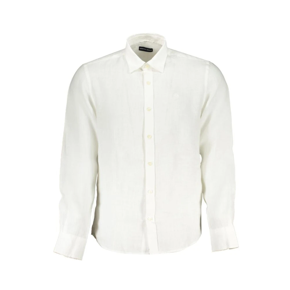 North Sails Wit Linnen Overhemd Italiaanse Kraag Borduurwerk Beige Heren