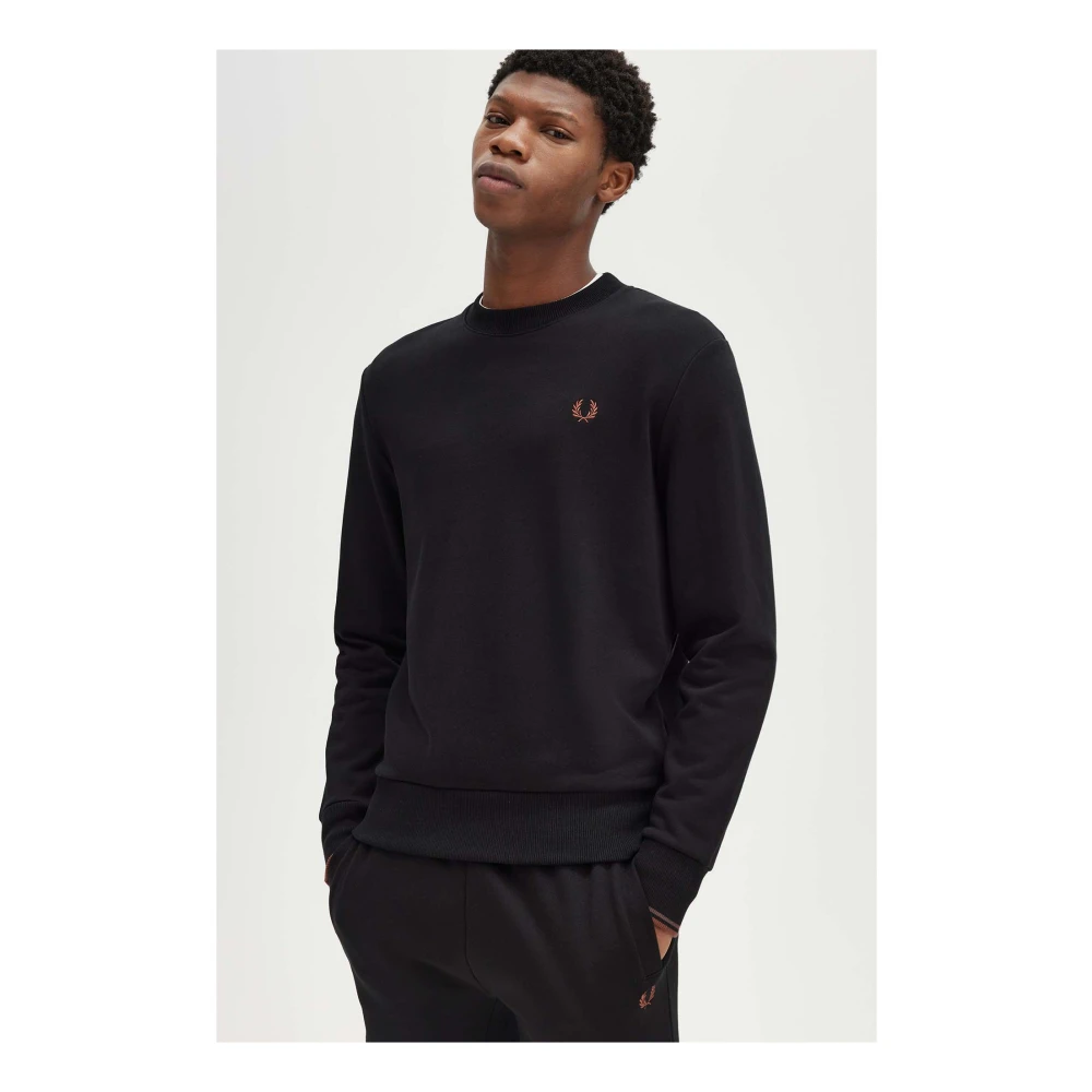 Fred Perry Geborduurd Logo Crew Neck Sweatshirt Black Heren