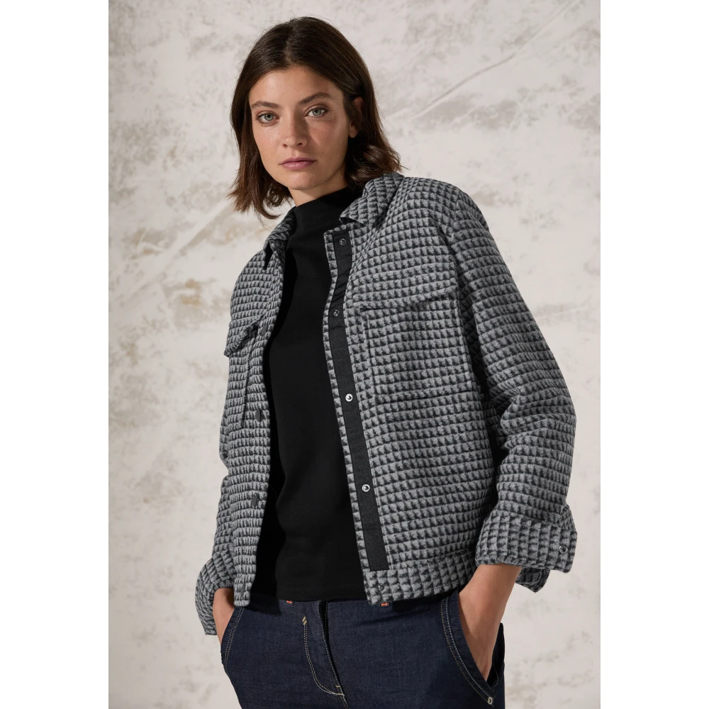 cecil Korte Jacquard Jas met Hem Kraag Gray Dames
