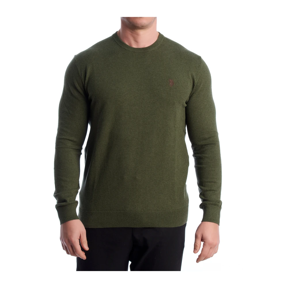 U.s. Polo Assn. Green Round-Neck Knit Jumper - Male - Round-Neck Knitwear - S - Knitwear