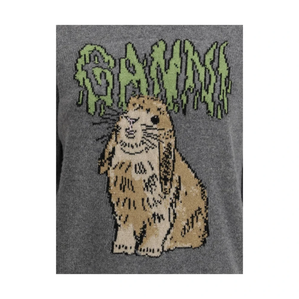 Ganni Geribbelde wollen trui met monogramprint Gray Dames
