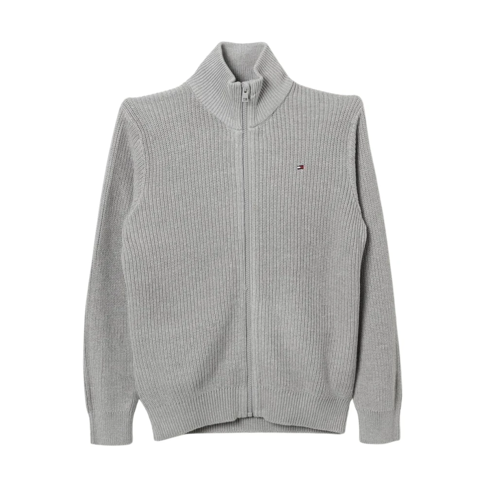 Tommy Hilfiger Men's Gray Ribbed Knit Zipup Cardigan