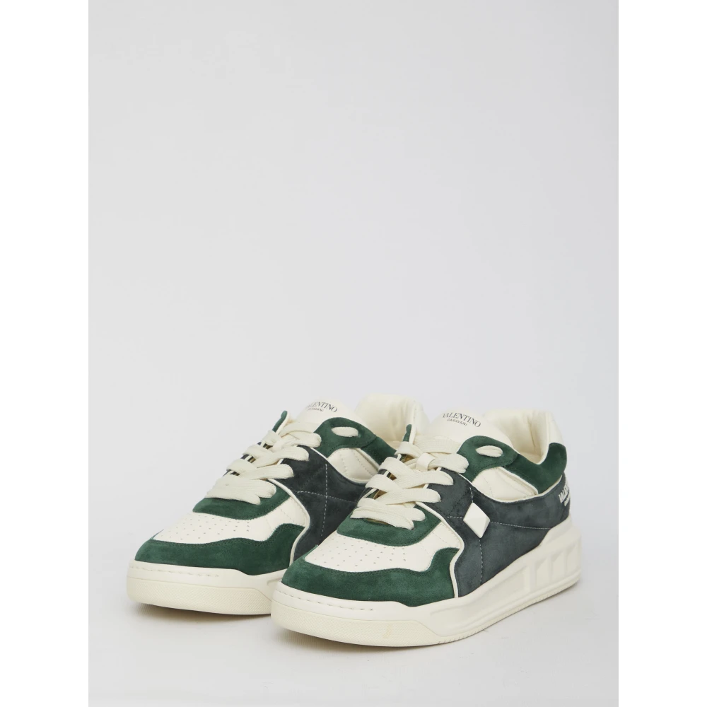 Valentino Garavani Groene Leren en Mesh Sneakers met Stud Detail Green Heren